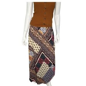 Patchwork Print Maxi Wrap Skirt Size M Boho Indie Gypsy Long Skirt Festival